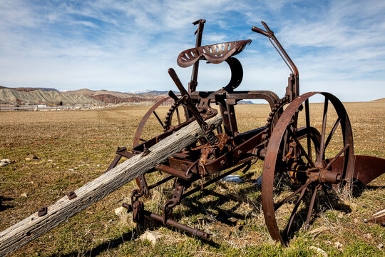 An antique horse-drawn plow.