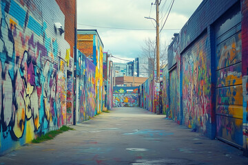 Naklejka premium Immerse in Urban Culture at a Graffiti Alley with Street Art Tours and Mural Exhibits