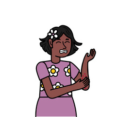 black girl with allergy scratching her hand.eps