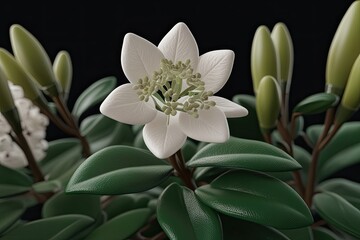 Obraz premium Stunning 3D Visualization of Syringa Vulgaris Flower in Full Bloom Against Dark Background