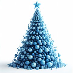 3D Blue Christmas Tree - Modern Design on White Background