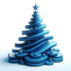 3D Blue Christmas Tree - Modern Design on White Background