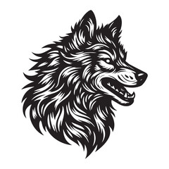 vector wolf head silhouette and white background
