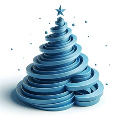 3D Blue Christmas Tree - Modern Design on White Background