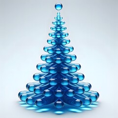 3D Blue Christmas Tree - Modern Design on White Background