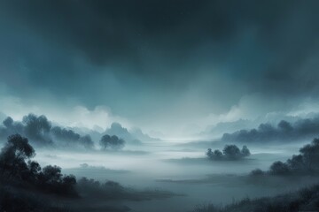 Fototapeta premium Serene Ethereal Landscape with Calming Blue Gray Gradient Background