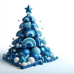 3D Blue Christmas Tree - Modern Design on White Background