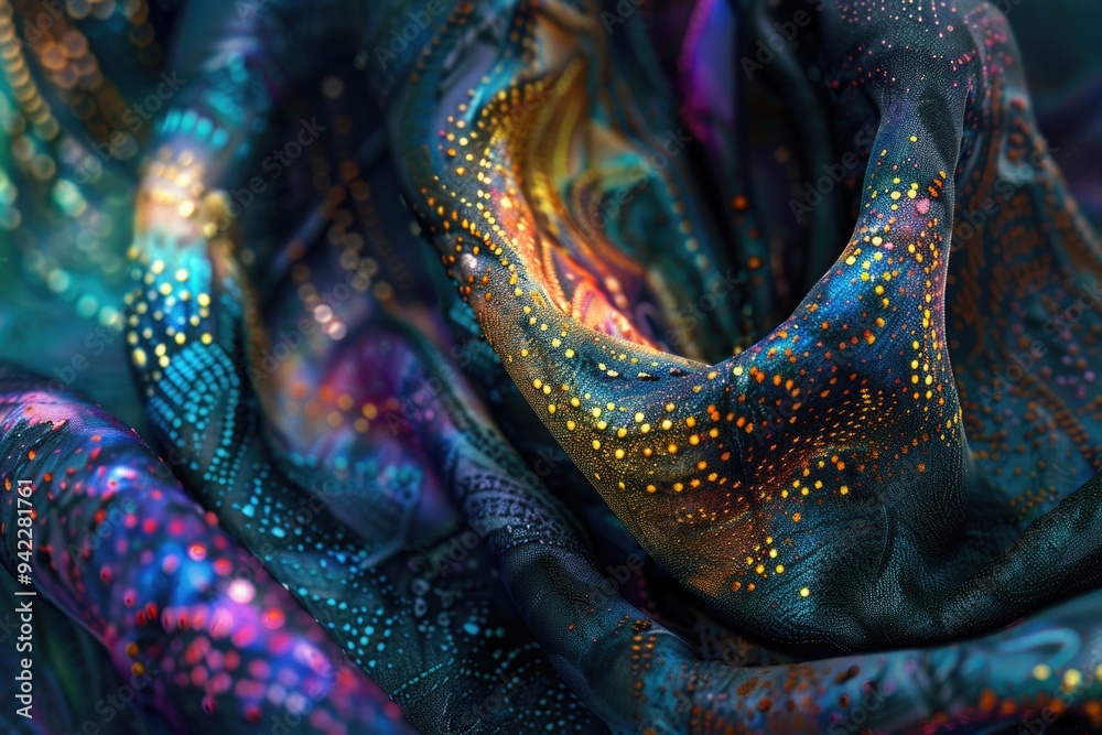 Poster close-up shot of a scarf with intricate design, suitable for fashion or textiles usage