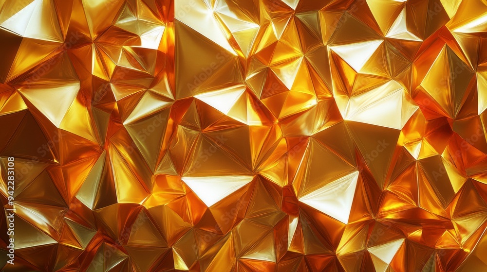 Sticker Gold and geometric triangles on a square background. Stock photo.