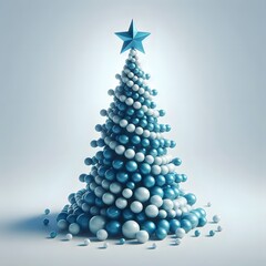 3D Blue Christmas Tree - Modern Design on White Background