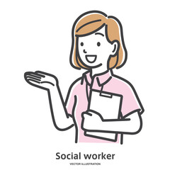 案内するソーシャルワーカーの女性スタッフ