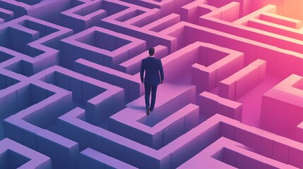 businessman walking towards maze puzzle