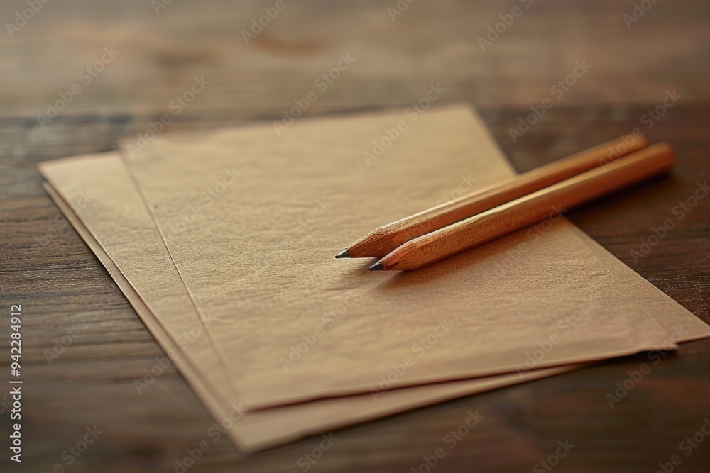 Poster a pair of pencils placed on top of a blank sheet of paper