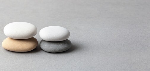 A serene arrangement of smooth stones in neutral tones, perfect for promoting tranquility and mindfulness in your projects.