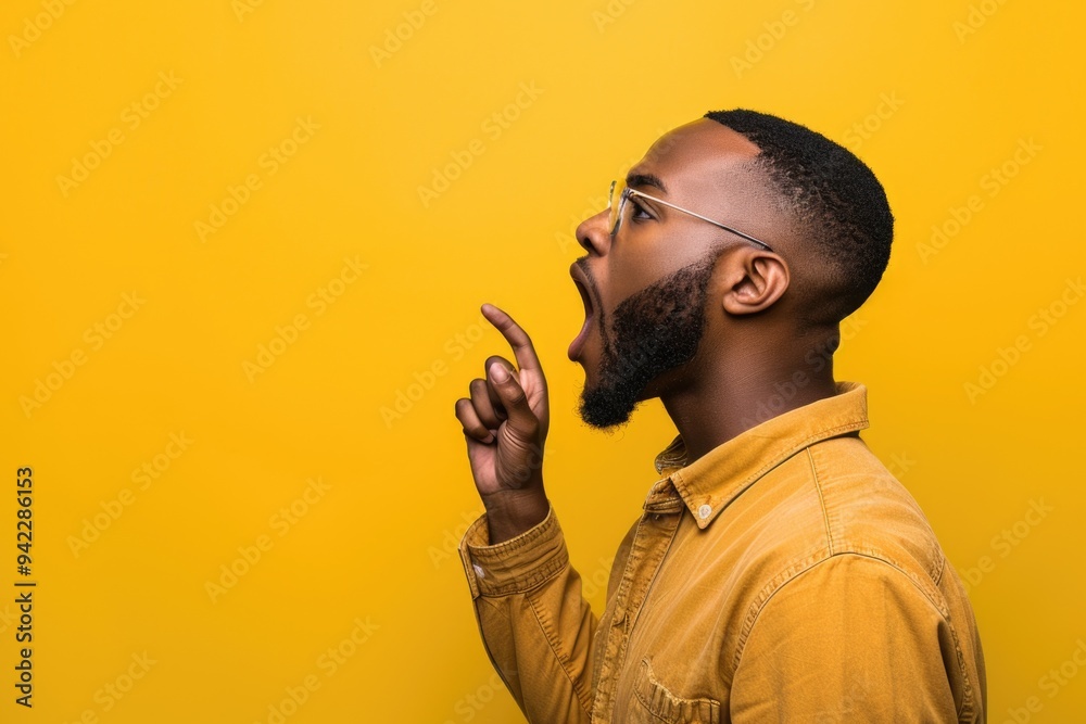 Poster a person with a beard and glasses making a hand gesture, great for illustration or animation use