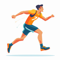 Fototapeta premium A man in a yellow shirt and blue shorts is running. He is wearing a number 7 shirt