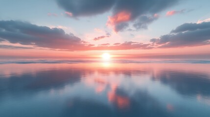Peaceful Sunset Over Still Water with Clouds Reflected