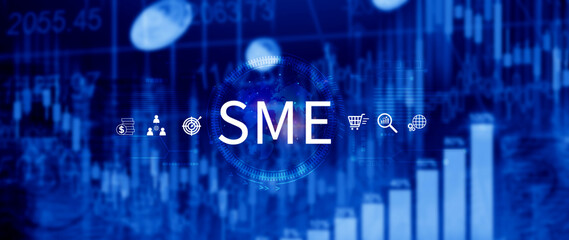 SME concept of business, Business, technology, internet and network concept, Virtual screen of the future and sees the inscription SME.