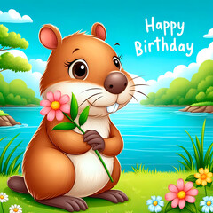 A postcard, a Capybara congratulates. A "happy birthday" greeting card.