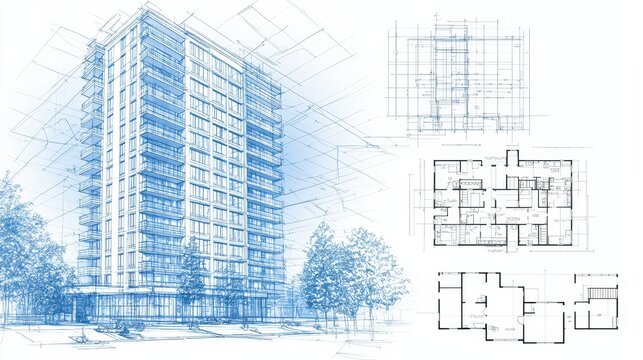 Apartment Building Blueprint Sketch Architecture Design