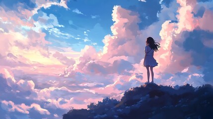 anime girl looking at the sky