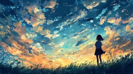 Obraz premium anime girl looking at the sky