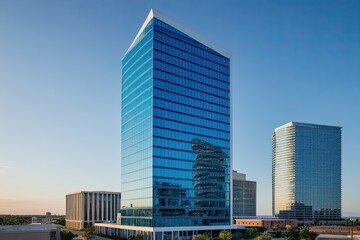 Futuristic Glass Office Tower Design in Soft Blue Modern Aesthetic