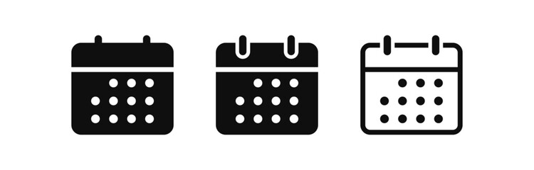 Calendar icon set. Date calendar vector icon ; Schedule icon symbol ; Event reminder, appointment icons