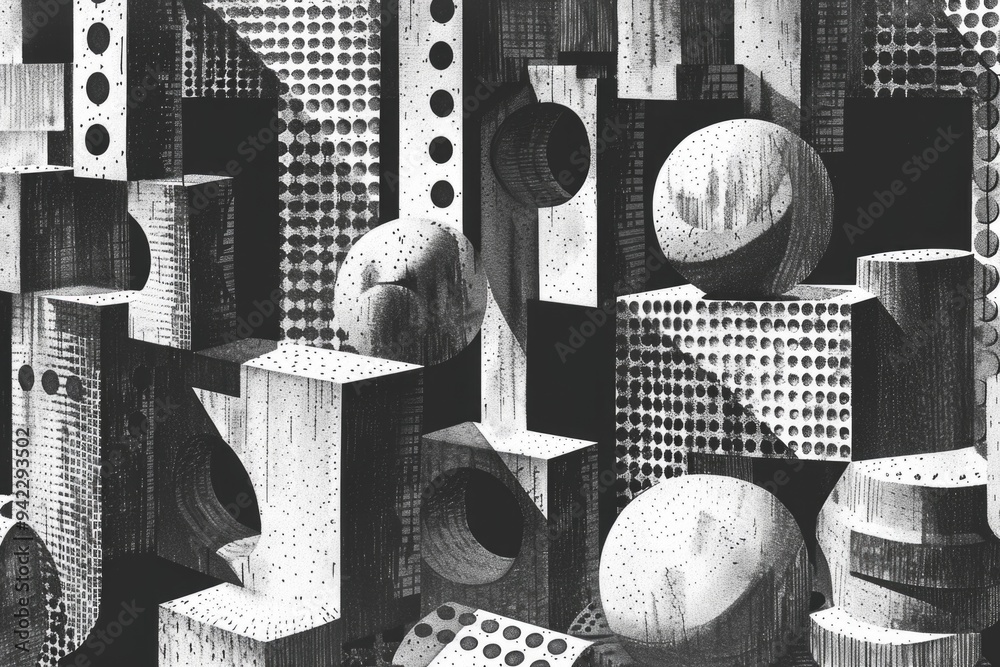 Poster a collection of stacked cubes in monochrome