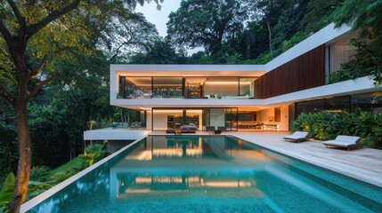 Modern Tropical Villa with Swimming Pool and Lush Greenery
