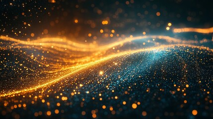 Naklejka premium Abstract Glittering Wave with Orange and Blue Lights