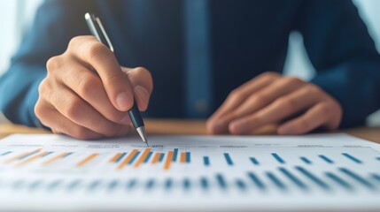 Businessman Analyzing Charts with Pen for Financial Report