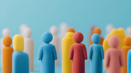 Colorful Abstract People Figures, Blue Background, Community Concept