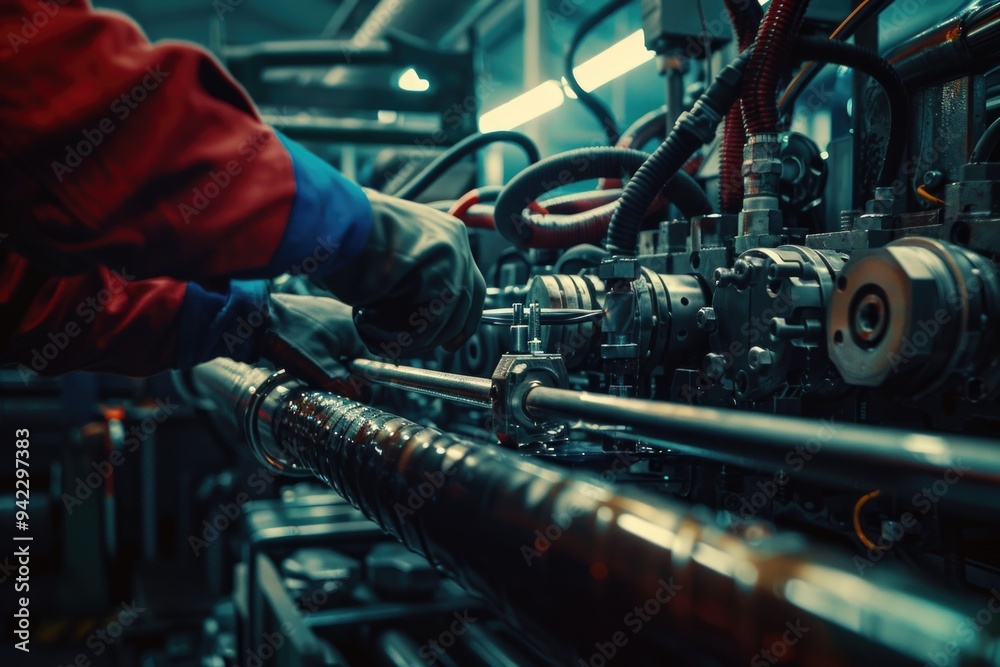 Poster Worker using machine in industrial setting
