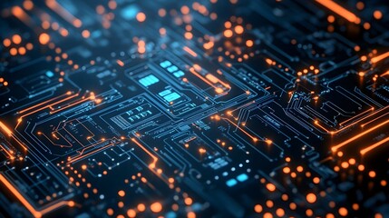 Obraz premium Futuristic Circuit Board with Glowing Lines - Abstract Technology Background