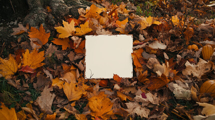 An autumn background with blank copyspace for a custom message or image - a pile of leaves in the fall,  a border for signage, menu invitation or poster