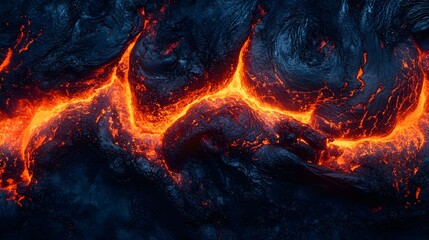 Molten Lava Flow, Fiery Texture, Volcanic Eruption