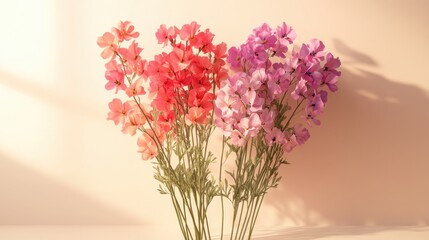 Obraz premium Pink and Orange Flowers Bouquet on Peach Background