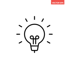 Single black brilliant idea line icon, simple shinning lightbulb flat design illustration pictogram, infographic vector for app web banner button ui interface elements isolated on white background