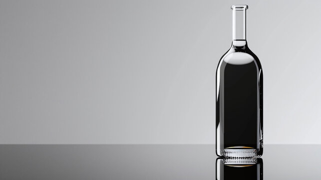 a sleek fernet bottle with a clear, contemporary design, shot on a clean, reflective surface