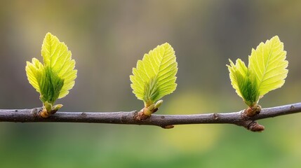 Fresh green leaves budding on tree branches