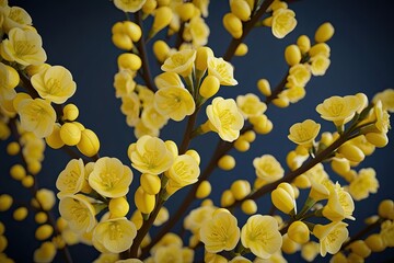 Fototapeta premium 3D Model of Vibrant Yellow Forsythia x Intermedia Flowers on Dark Background