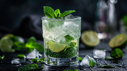 Mojito cocktail with mint in dark