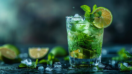Mojito cocktail with mint in dark