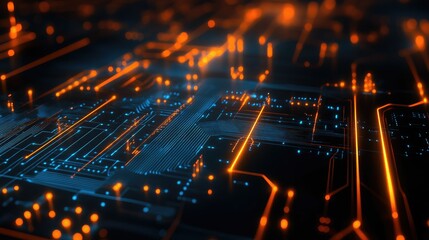 Obraz premium Glowing digital circuit board with cyber effects