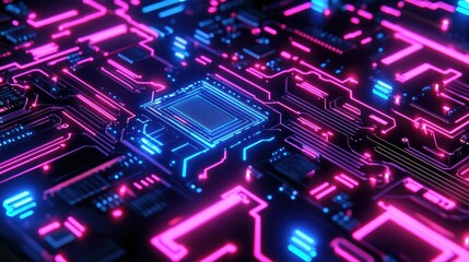 Obraz premium Glowing digital circuit board with cyber effects