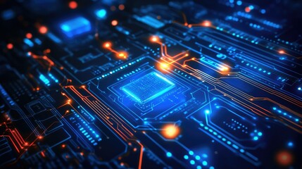 Obraz premium Glowing digital circuit board with cyber effects