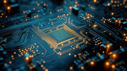 Obraz premium Glowing digital circuit board with cyber effects