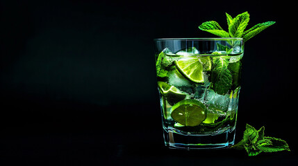 Mojito cocktail with mint in dark