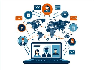 students from different parts of the world are connected through a virtual classroom on a laptop screen. distance education concept.
